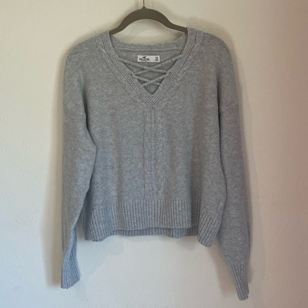 Hollister Sweater Lace Up V-neck Cable Knit Detail Size XS